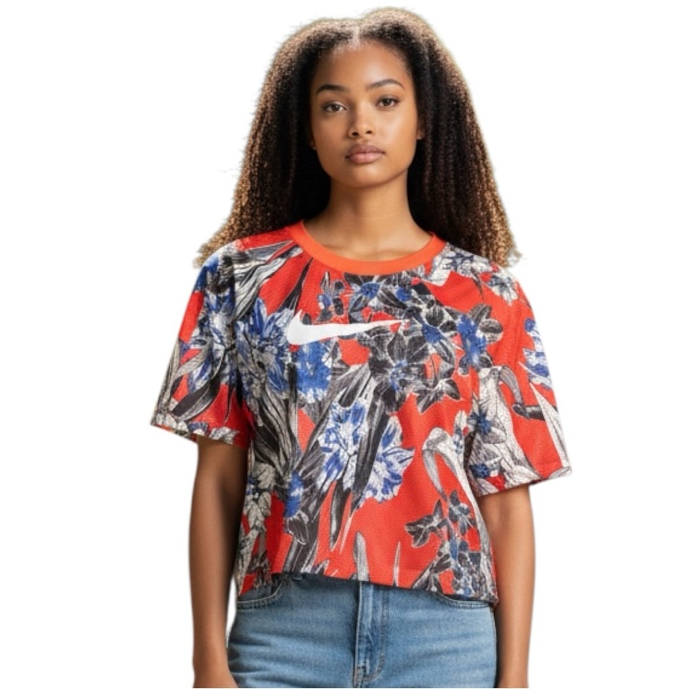 Nike Hyper Femme Mesh Crop Red Floral Tropical Short Sleeve Top NWOT Size 1X